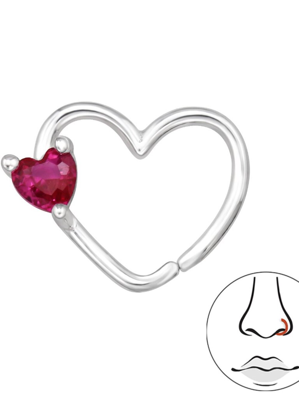 Sterling Silver Heart Nose Ring